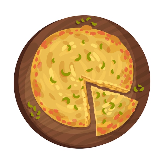 Vector pie with savory stuffing as spanish cuisine dish served on plate vector illustration