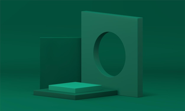 Piedestal verde 3d en cuadrado nivel de etapa diseño de agujero de pared de esquina vertical ilustración vectorial realista