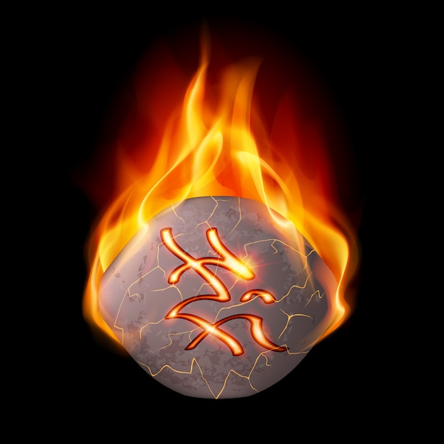 Piedra ardiente con runa mágica
