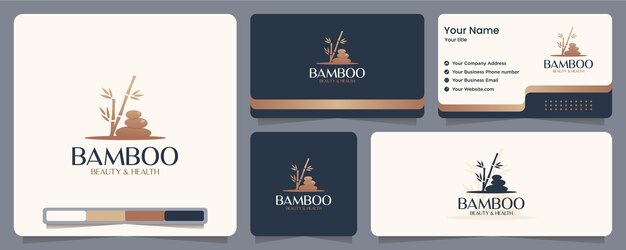 Piedra de bambú, spa, equilibrio, tarjetas de visita y diseño de logotipos