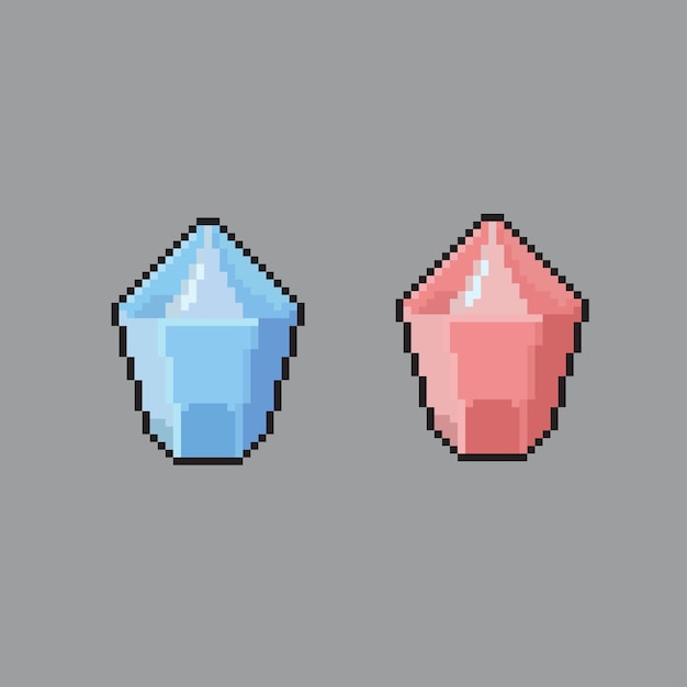 piedra de cristal rojo y azul en estilo pixel art