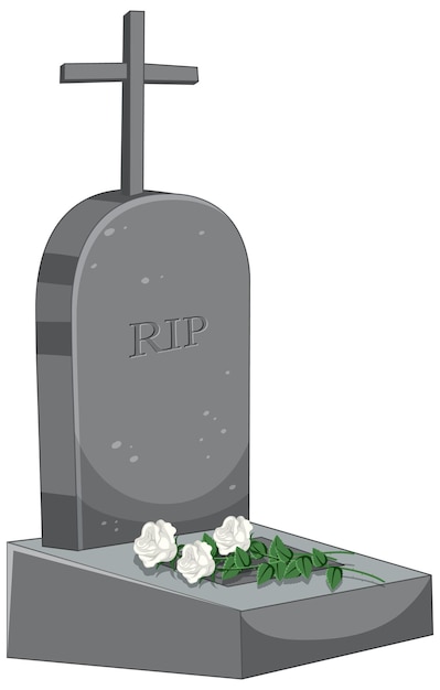 Piedra fúnebre aislada con flor blanca una ilustración de dibujos animados vectoriales