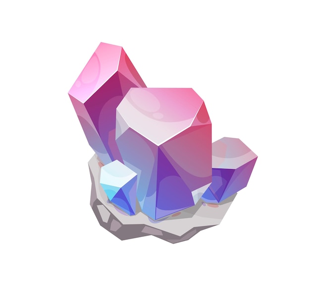 Vector piedra de gema de roca rosa y azul vector de cristal mágico