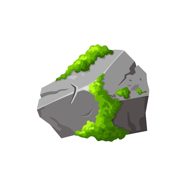 Piedra gris con elemento de musgo verde de la naturaleza forestal signo de juego de roca de montaña para vector de diseño