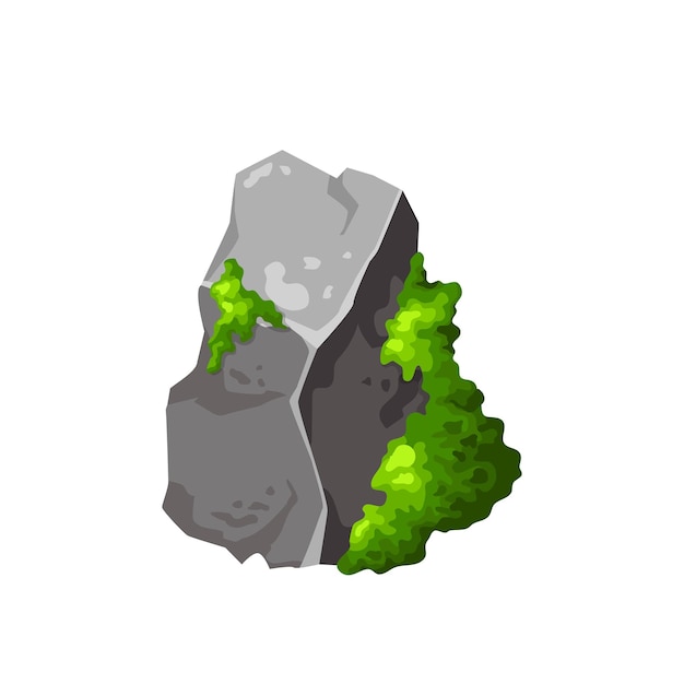 Piedra gris con elemento de musgo verde de la naturaleza forestal signo de juego de roca de montaña para vector de diseño