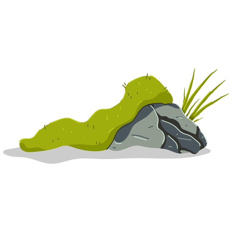 Vector piedra con ilustración de dibujos animados de vector de musgo aislada en un fondo blanco
