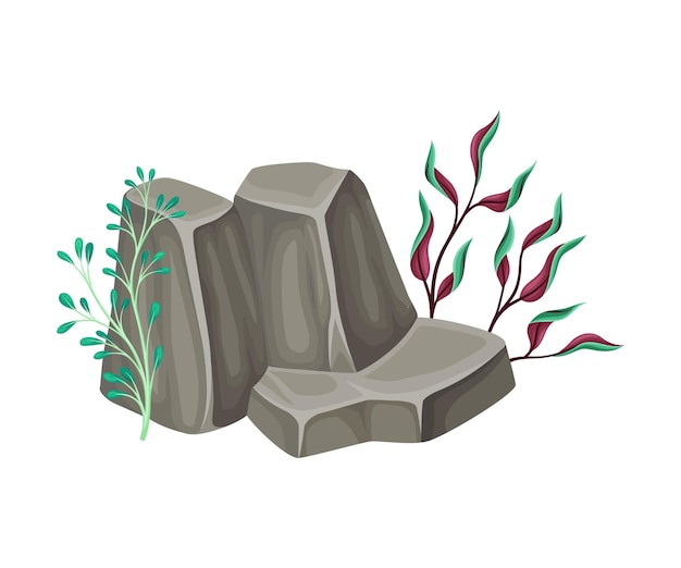 Piedra marina angular o roca subterránea con composición de algas y vectores de algas