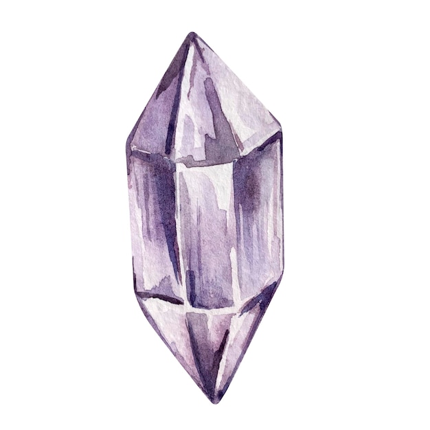 Piedra preciosa mineral de cristal púrpura acuarela