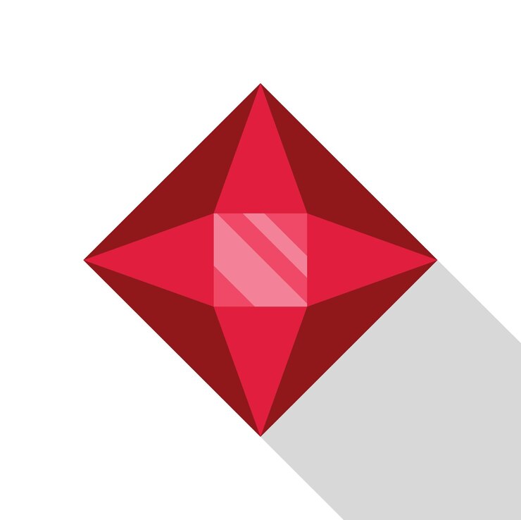 Vector piedra preciosa de rubí roja que brilla con una larga sombra