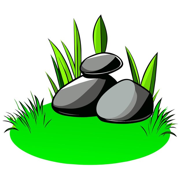 Vector piedras con hierba verde y hojas