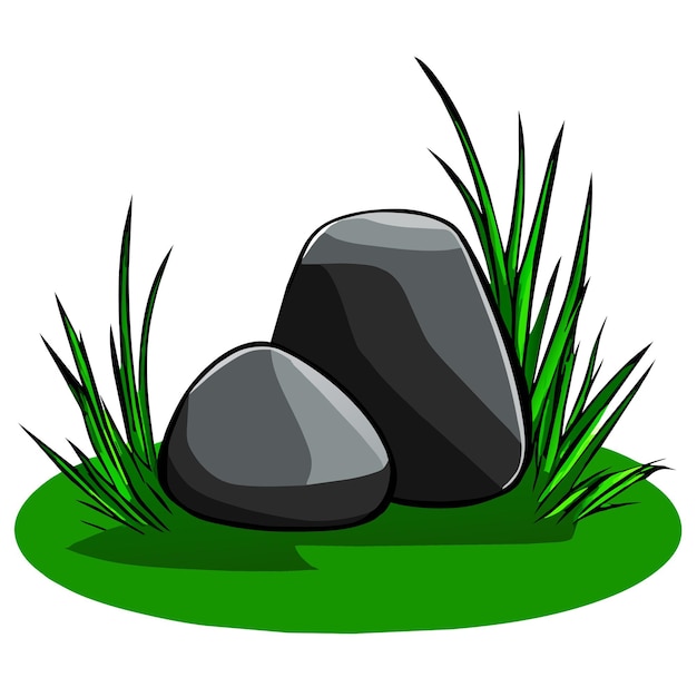 Vector piedras con hierba verde y hojas