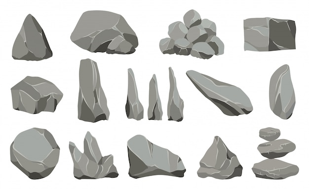 Piedras de roca. La piedra de grafito, el carbón y las rocas se amontonan para el guijarro de pared o montaña.