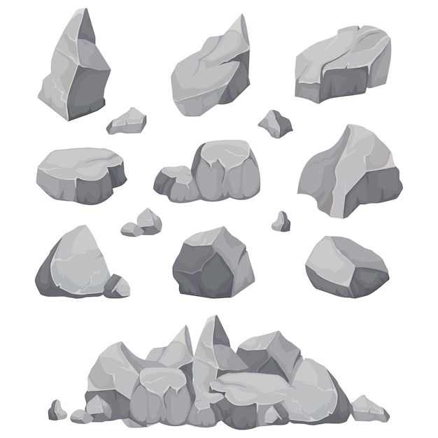 Vector piedras de roca. pila de piedra de grafito, carbón y rocas aislada