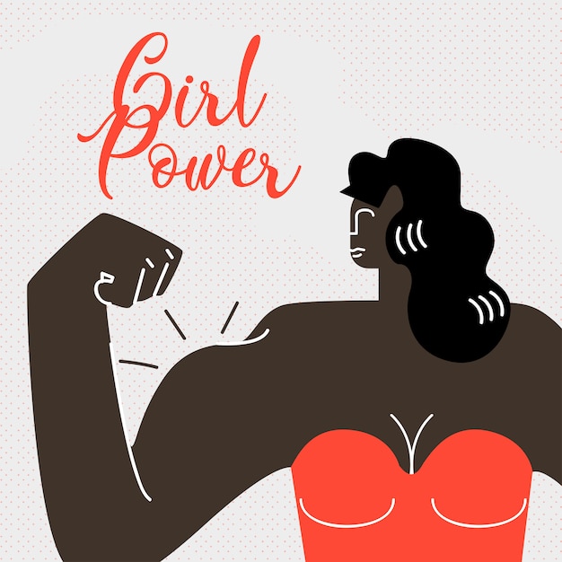 Piel oscura fuerte mujer plana Web Banner.