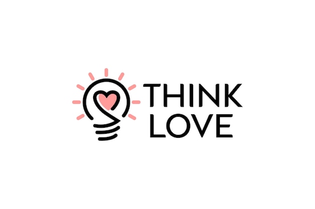 Piensa en el icono del logotipo del corazón de la idea de la bombilla del amor