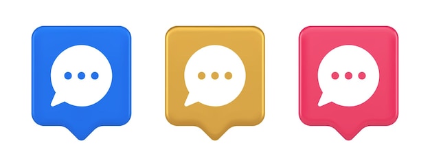 Piense en el botón de chat de burbuja diálogo en línea comunicación en la red social icono realista 3d