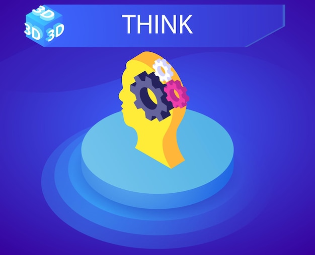 Piense en el icono de diseño isométrico Vector web ilustración 3d concepto colorido