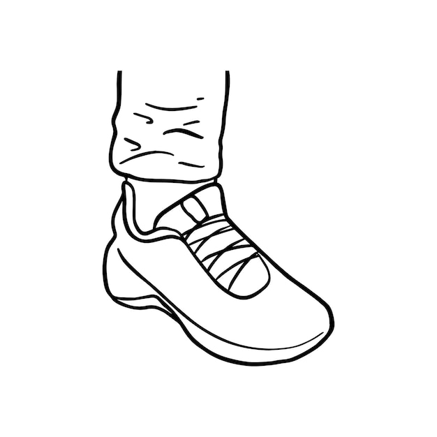 Pierna con zapatillas y pantalones garabatos dibujos animados lineales para colorear