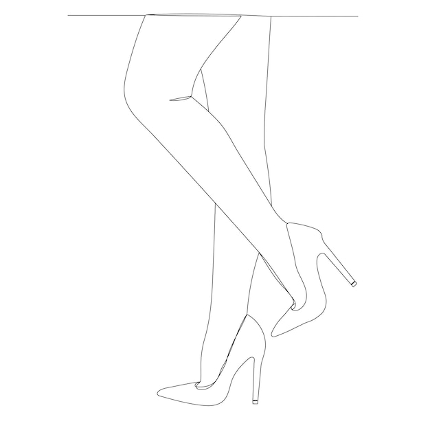 Piernas femeninas en zapatos dibujadas por un vector de boceto de línea continua