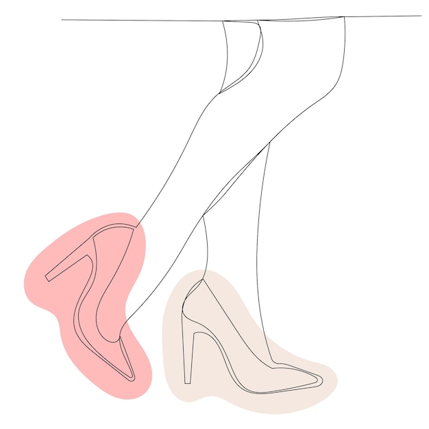 Piernas femeninas en zapatos un dibujo de línea continua vector aislado