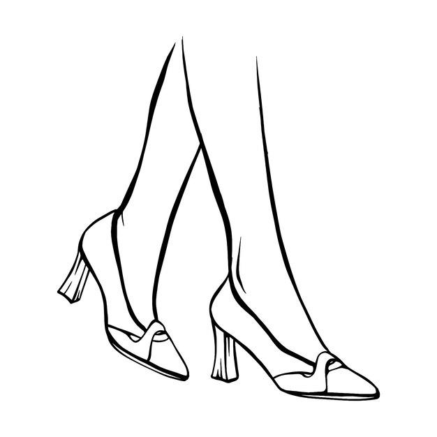 Piernas femeninas con zapatos de tacón alto dibujo a mano dibujo vectorial ilustración de línea