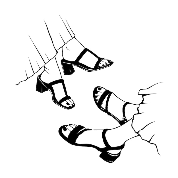 Piernas femeninas con zapatos de tacón alto dibujo a mano dibujo vectorial ilustración de línea