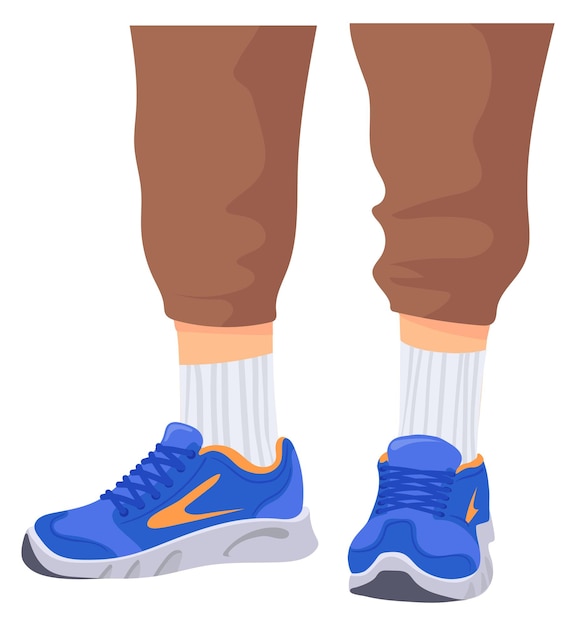 Piernas masculinas en zapatillas de deporte Calzado moderno Pies de personas de dibujos animados
