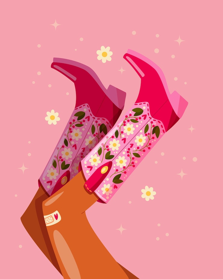 Vector piernas de mujer con botas de vaquero decoradas con flores vaquero con botas de vaquero
