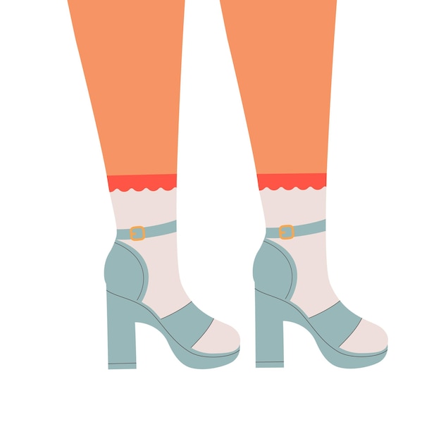 Vector piernas de mujer en zapatos de tacón alto par de zapatos de niñas femeninas calzado elegante calcetines altos moda retro estilo antiguo ilustración de vector de moda