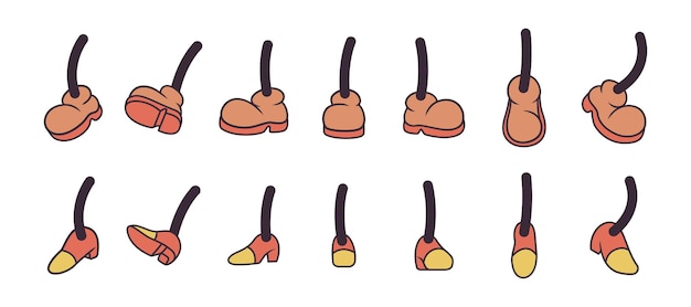 Piernas de personajes de dibujos animados con zapatos vintage
