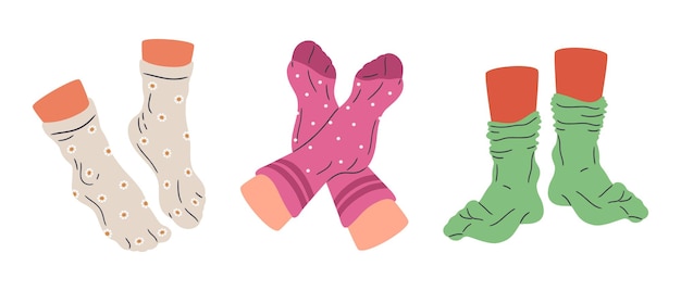 Pies en calcetines de algodón planos conjunto de ilustraciones vectoriales aisladas Pies humanos sobre fondo blanco