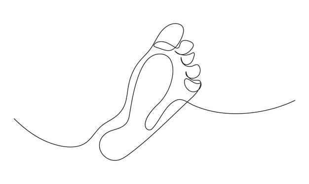 Piés humano un concepto de dibujo de línea continua de médico Pies de bebé vector premium minimalista