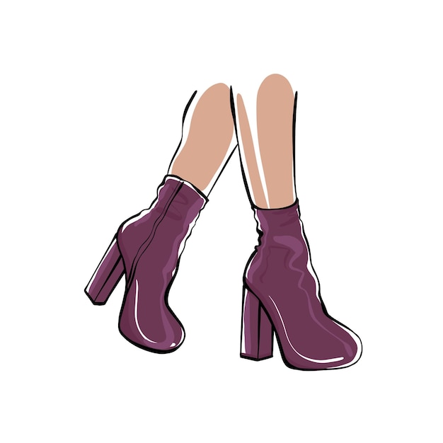 Pies de mujer con botas de tacón alto Ilustración de moda Piernas de mujer Zapatos de mujer con estilo Sketch