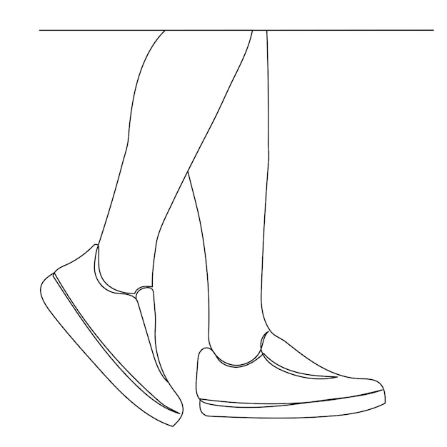 Pies en zapatillas dibujadas por un vector de boceto de línea continua