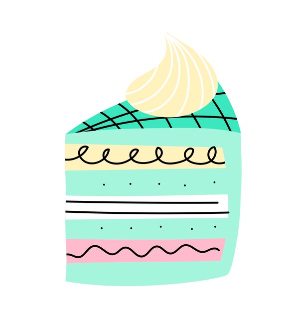 Pieza dibujada a mano de pastel decorativo verde sobre un fondo blanco Ilustración de vector ingenuo