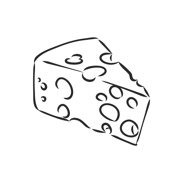 Pieza dibujada a mano de queso suizo dibujo vectorial de queso sobre un fondo blanco.