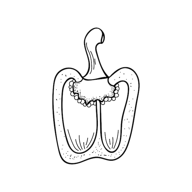 Pieza dulce pimiento línea arte Granja vegetal Producto dietético saludable Ilustración de boceto vectorial dibujado a mano