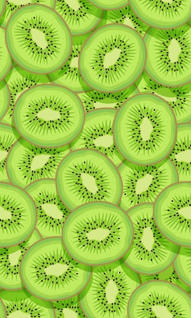 Vector pieza de kiwi de fruta de patrones sin fisuras superpuestos con sombra