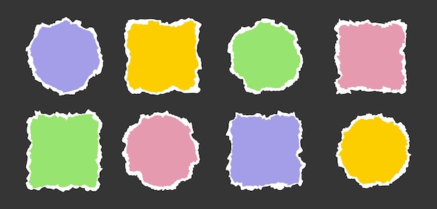 Pieza de papel rasgada de forma aislada de círculo y cuadrado Pieza de paper con un borde rasgado Colores lindos Forma geométrica con un borde blanco rasgado