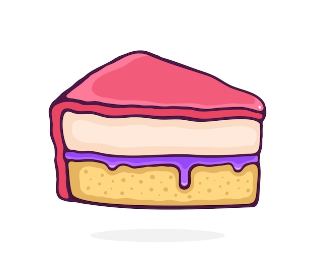 Pieza de pastel con glaseado rosado crema fondant postre comida dibujada a mano ilustración vectorial