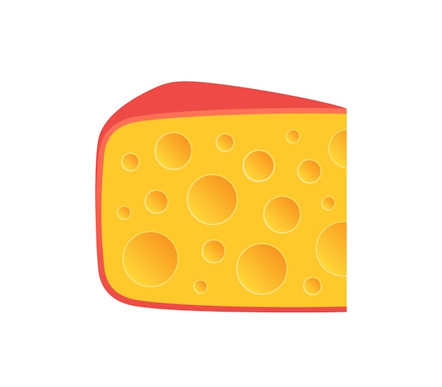 Pieza de queso con agujeros grandes y una corteza roja Ilustración plana vectorial