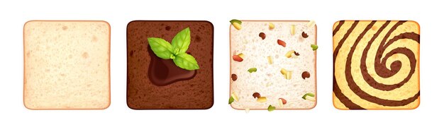 Piezas de pan con iconos realistas de rebanadas cuadradas de pan gourmet imágenes aisladas en la ilustración de vector de fondo en blanco