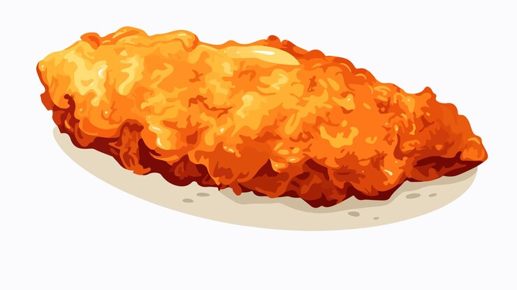 Vector piezas de pollo frito y crujiente sobre un fondo blanco