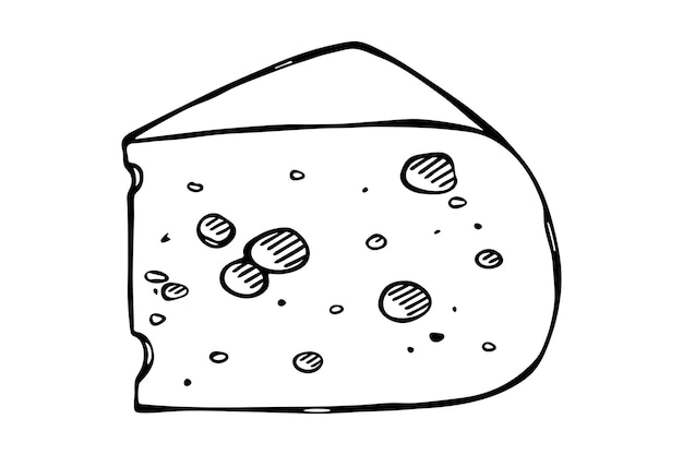 Piezas y rebanadas de queso dibujadas a mano aisladas en un fondo blanco icono de queso imágenes prediseñadas de queso vectorial