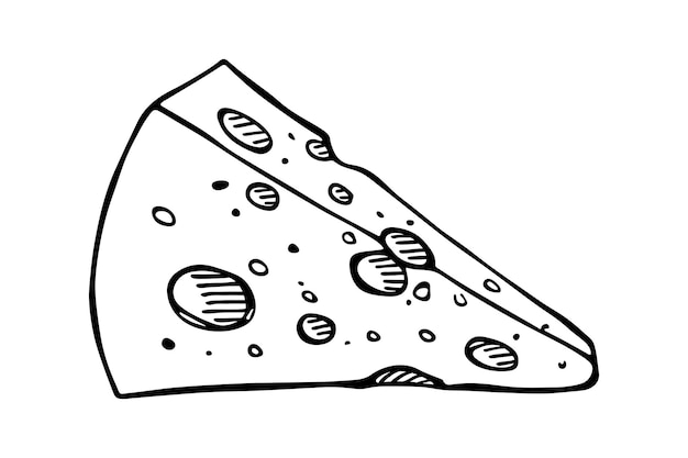 Piezas y rebanadas de queso dibujadas a mano aisladas en un fondo blanco Icono de queso Imágenes prediseñadas de queso vectorial