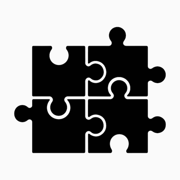 Las piezas del rompecabezas conectadas sin problemas representan la unidad y la colaboración silueta vectorial del icono