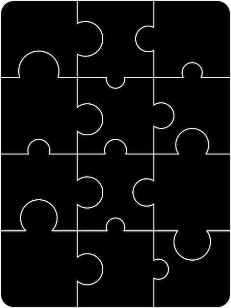 Piezas de rompecabezas cuadradas plantilla vectorial de juego de rompecabeos con ángulos rectos redondeados
