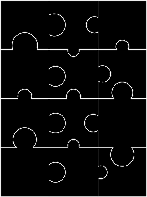 Piezas de rompecabezas cuadradas plantilla vectorial de juego de rompecabeos con ángulos rectos redondeados