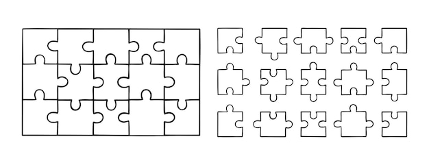piezas de rompecabezas doodle conjunto de iconos dibujados a mano dibujo de esquema piezas de puzzle línea clippart colección de símbolos