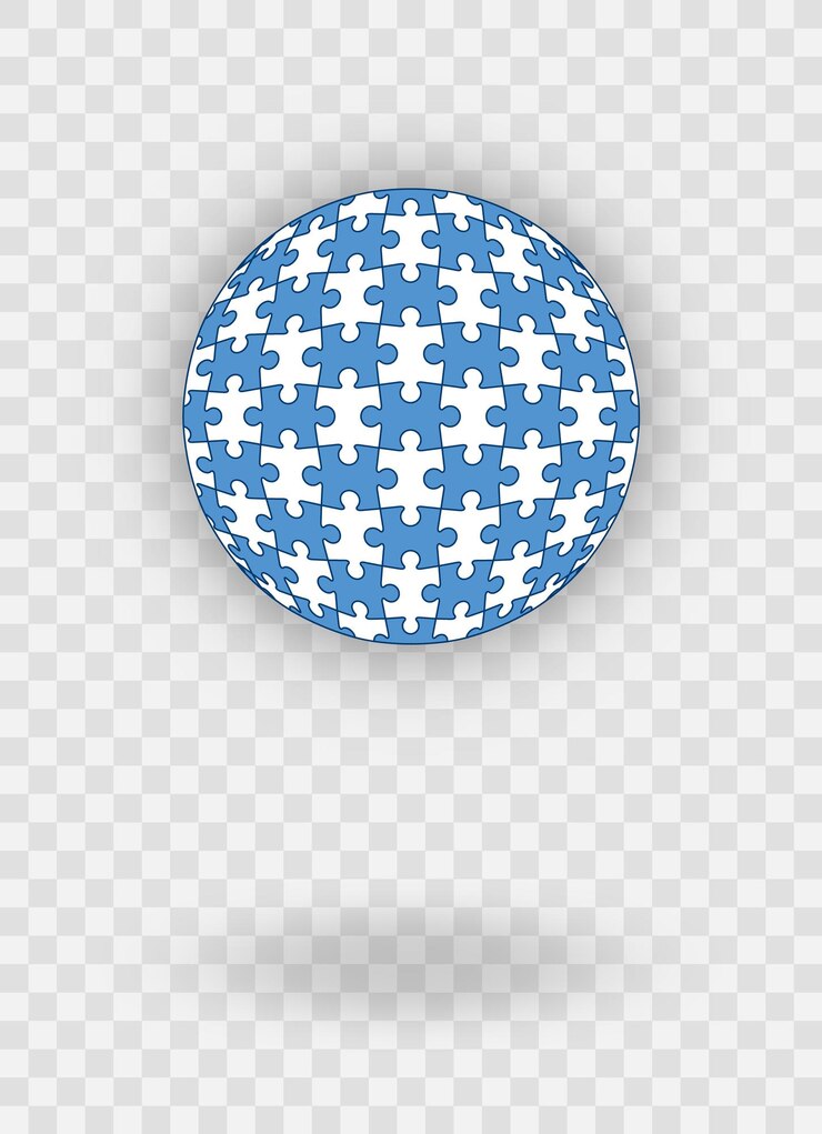 Vector piezas de rompecabezas rejilla de rompecabezas juego de mosaico de pensamiento con detalles estilizados en forma de círculo 3d